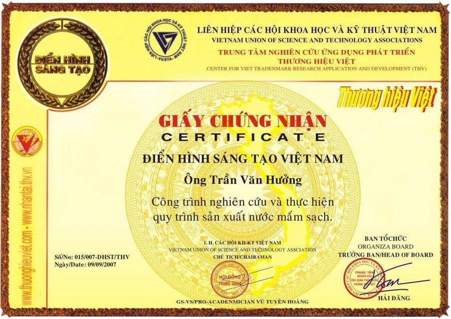 Giấy chứng nhận Điển hình sáng tạo Việt Nam năm 2007